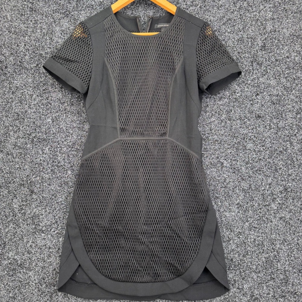 Banana Republic Black Mesh Panel Short Sleeve Sheath Dress Size 6